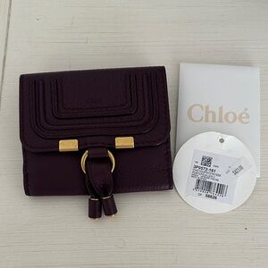 Chloé Marcie Small Wallet in Deep Plum with Gold Hardware